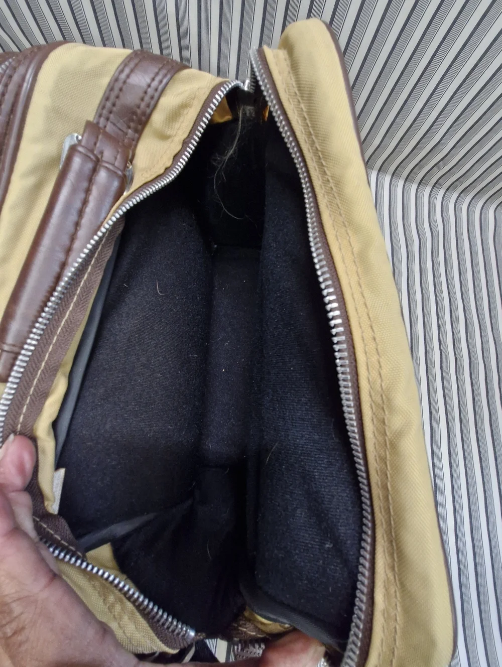 Vintage Camera Bag Canvas & Brown Leather Crossbody Multi Pocket